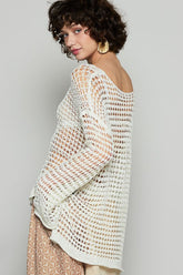 POL Side Slit Openwork Long Sleeve Knit Cover Up OutfitFlow